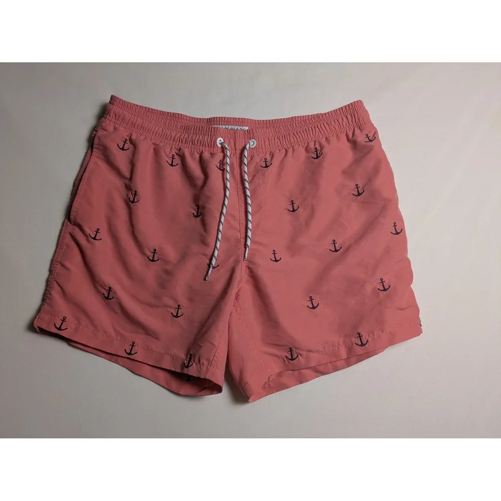 Maamgic Swim Trunks Men's L‎ arge Coral Anchor Print Elastic Waist Pockets